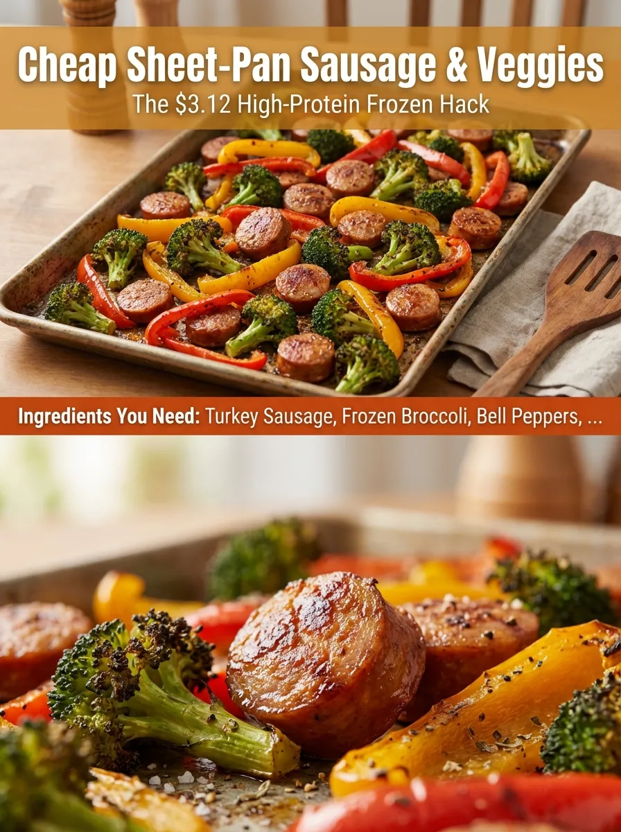 Pinterest pin for Cheap Sheet-Pan Sausage and Veggies meal prep hack.