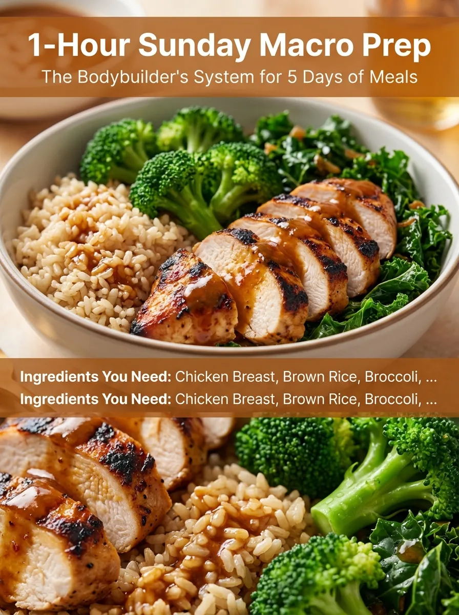 Pinterest graphic for The Bodybuilder’s 1-Hour Sunday Macro Prep System.