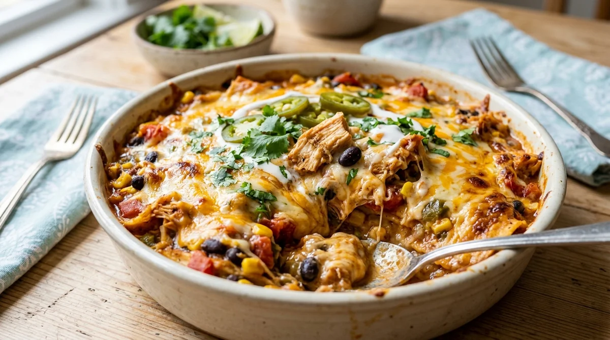 30-Minute High-Protein Chicken Burrito Casserole