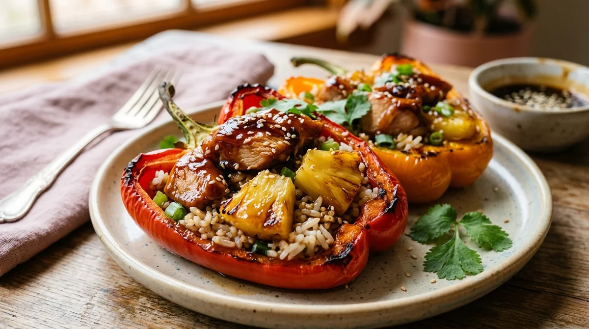 Macro-Friendly Teriyaki Pineapple Chicken Stuffed Peppers – High-Protein Meal Prep