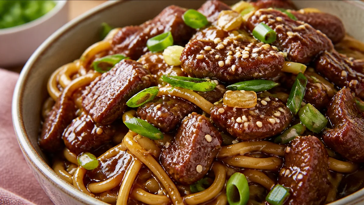 Macro-Friendly Mongolian Beef Noodle Bowl