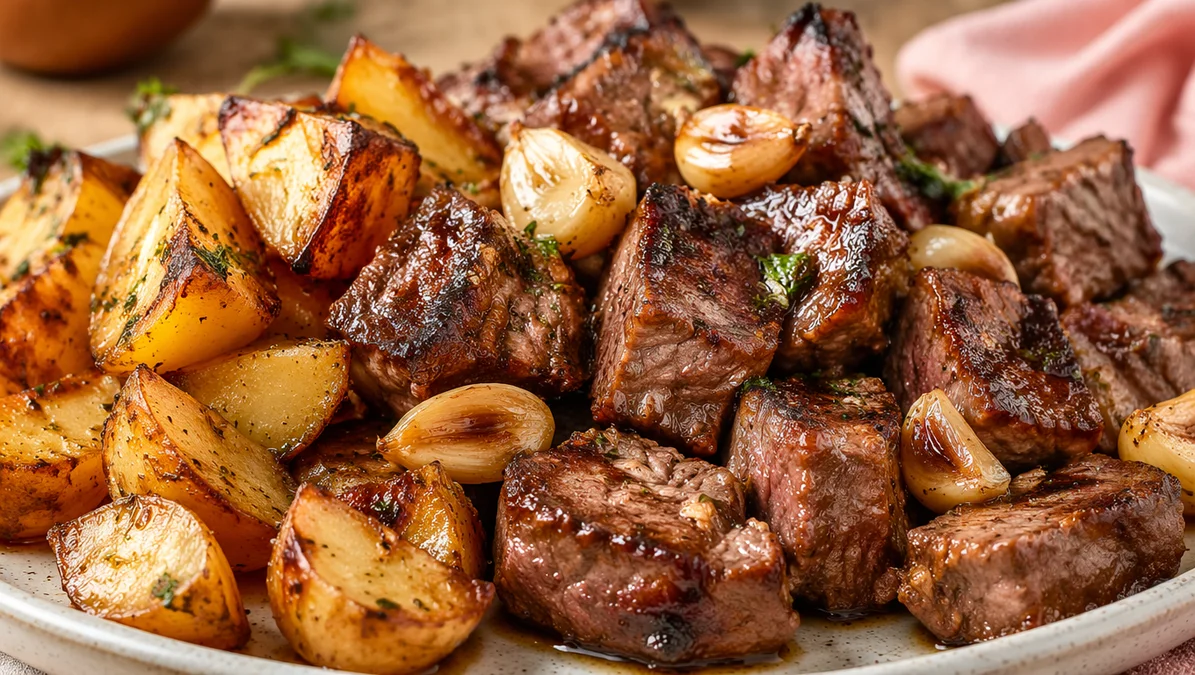 Garlic Steak Bites & Potatoes Quick High-Protein Dinner