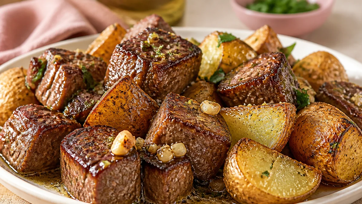High-Protein Garlic Steak Bites & Potatoes in 30 Minutes