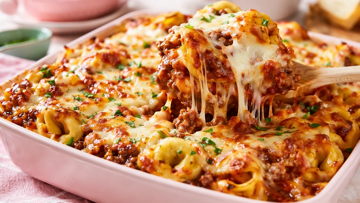 Easy Cheesy Baked Tortellini (With Meat Sauce) - Instrupix
