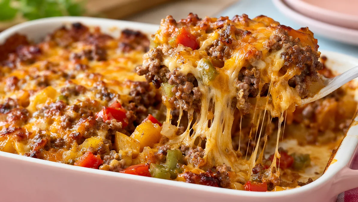 Cheesy Loaded Meatloaf Casserole with Vegetables