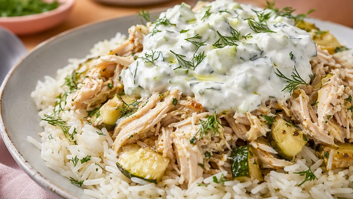 Dump-and-Bake Chicken Tzatziki with Rice