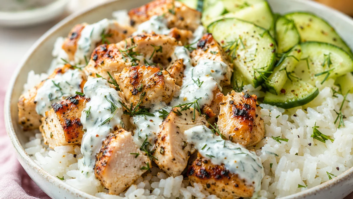 Quick High-Protein Chicken Tzatziki Rice Bowl