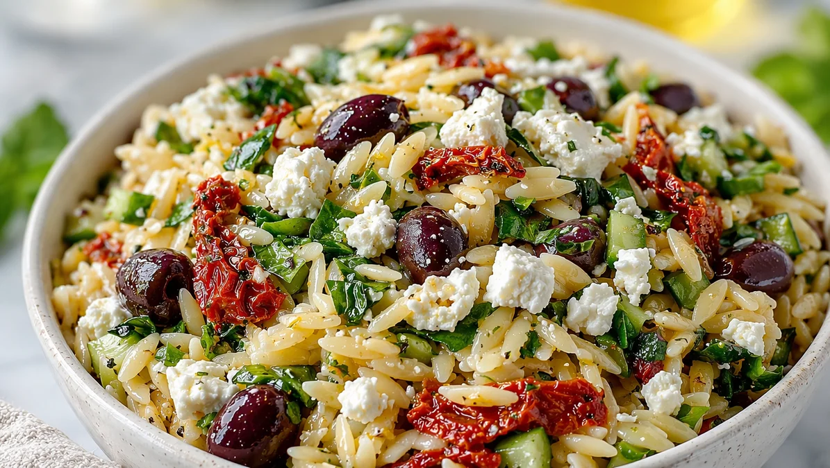 Perfect Orzo Pasta Salad With Feta And Sun Dried Tomatoes